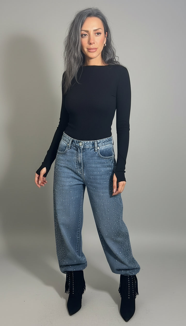 Crystals edge denim